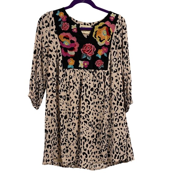 Savanna Jane Dresses & Skirts - Savanna Jane Floral Embroidery Cheetah Print Boho Dress Size S